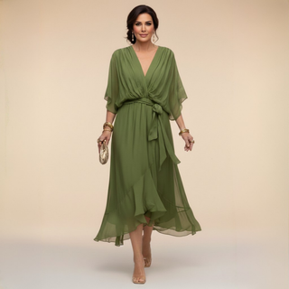 DELACROIX | Robe en chiffon à décolleté V