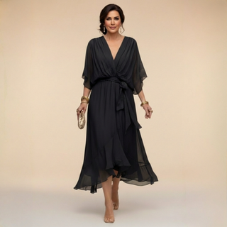 DELACROIX | Robe en chiffon à décolleté V