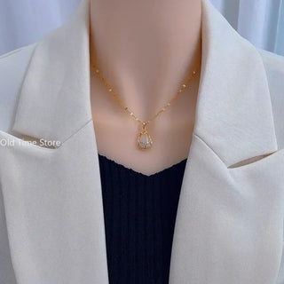 Collier Pendentif Élégant en Cristal Rose et Or