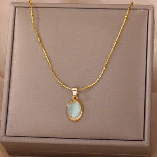 Collier Pendentif Goutte d’Eau en Opale en Acier Inoxydable Doré Chic