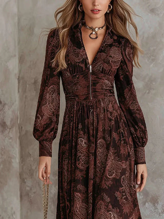 DELACROIX | ROBE LONGUE À IMPRIMÉ VINTAGE ÉLÉGANT