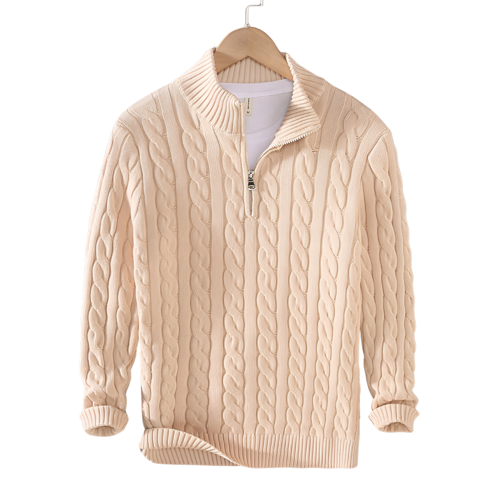 Pull Torsadé Élégance à Demi-Zip - Maison Claire et Sylvie